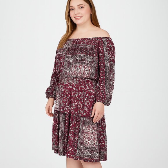 NY Collection Plus Long Sleeve Off Shoulder Dress Moroccan Red 2X NWT - Picture 1 of 4